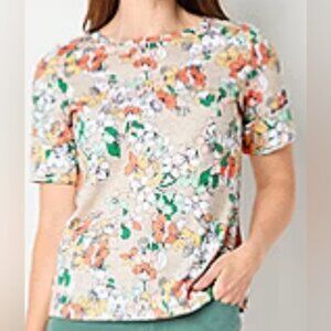 LIZ CLAIBORNE size LARGE orange & yellow Floral Short Sleeve Top